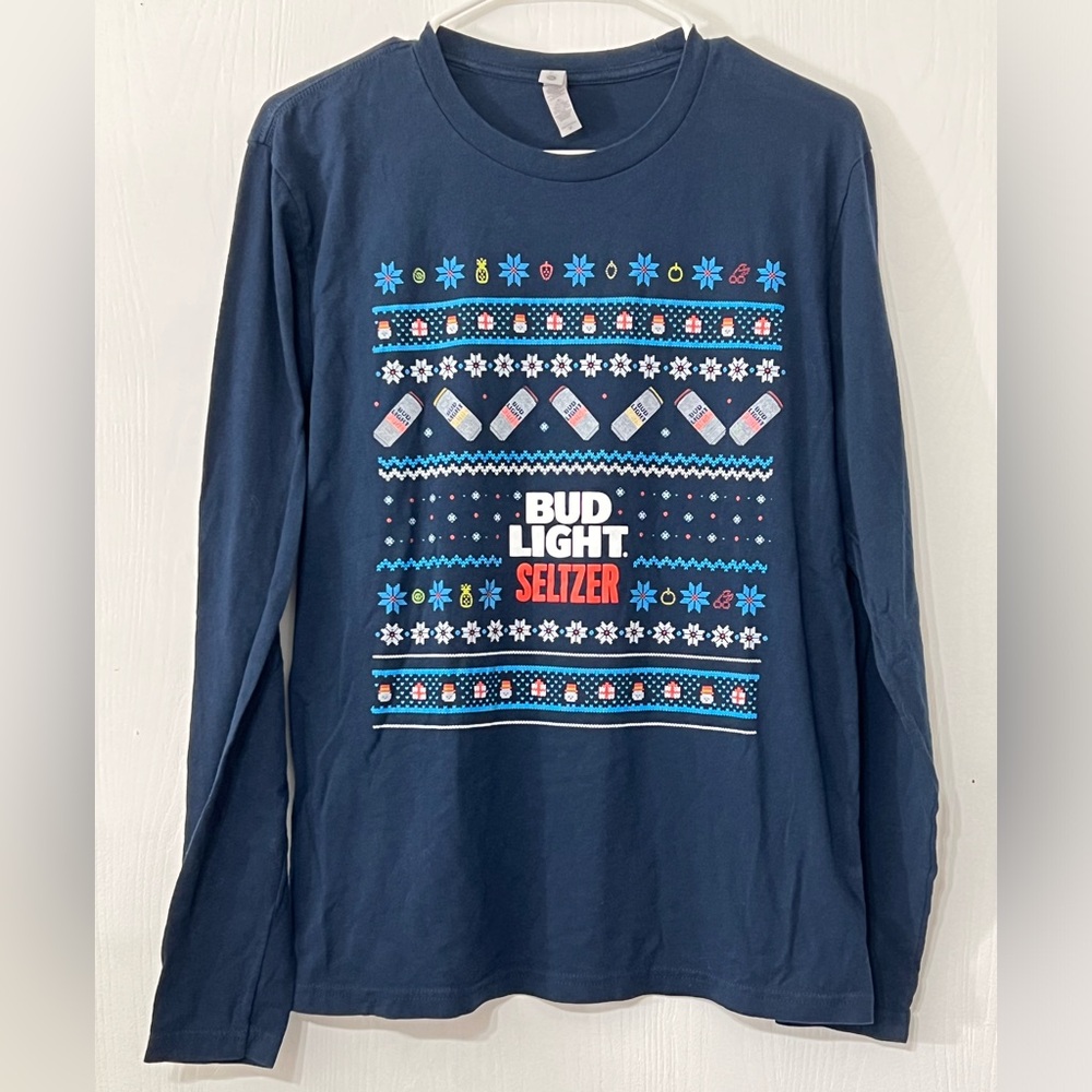 Bud Light Seltzer Adult Long Sleeve Holiday T Shirt Size Medium Budweiser